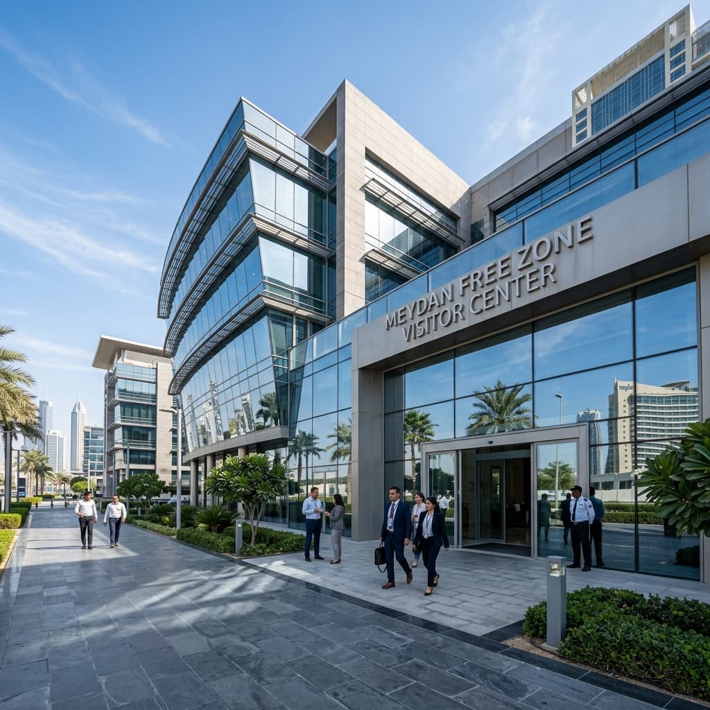 Meydan free zone visitor centre exterior in Dubai 2026