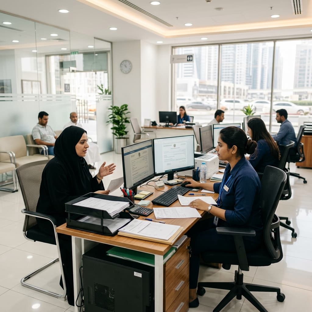 Dubai typing center checking Emirates ID fines